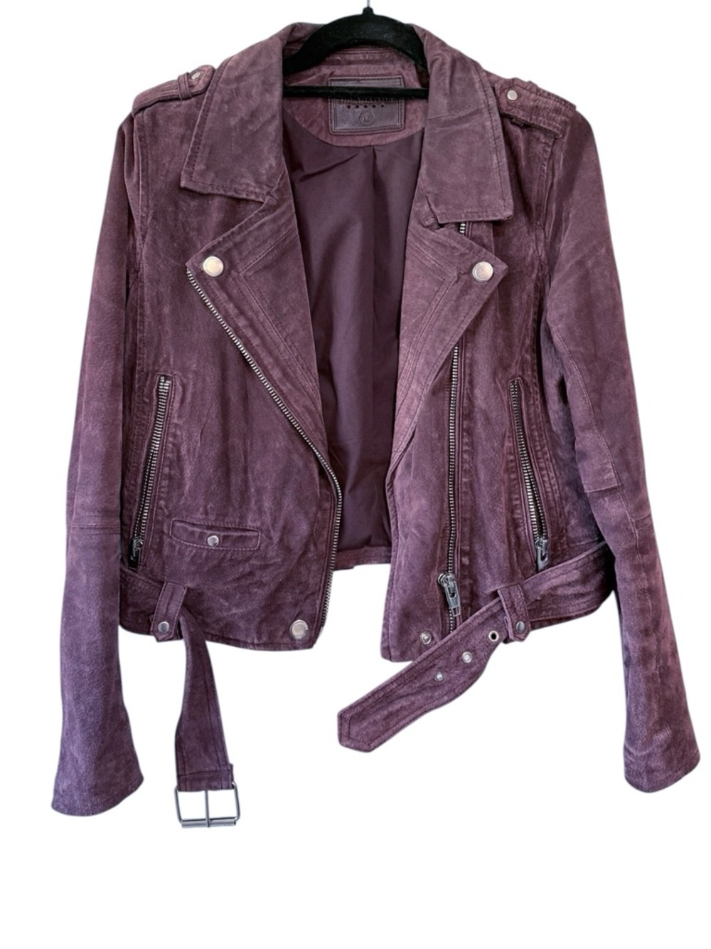 Blank NYC Suede Belted Moto Jacket Plum Size Medium